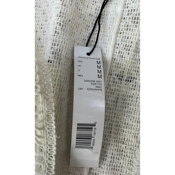 Elie Tahari Cream White Crochet look Darlene Vest M, Sleeveless Duster Open Knit - Picture 2 of 15